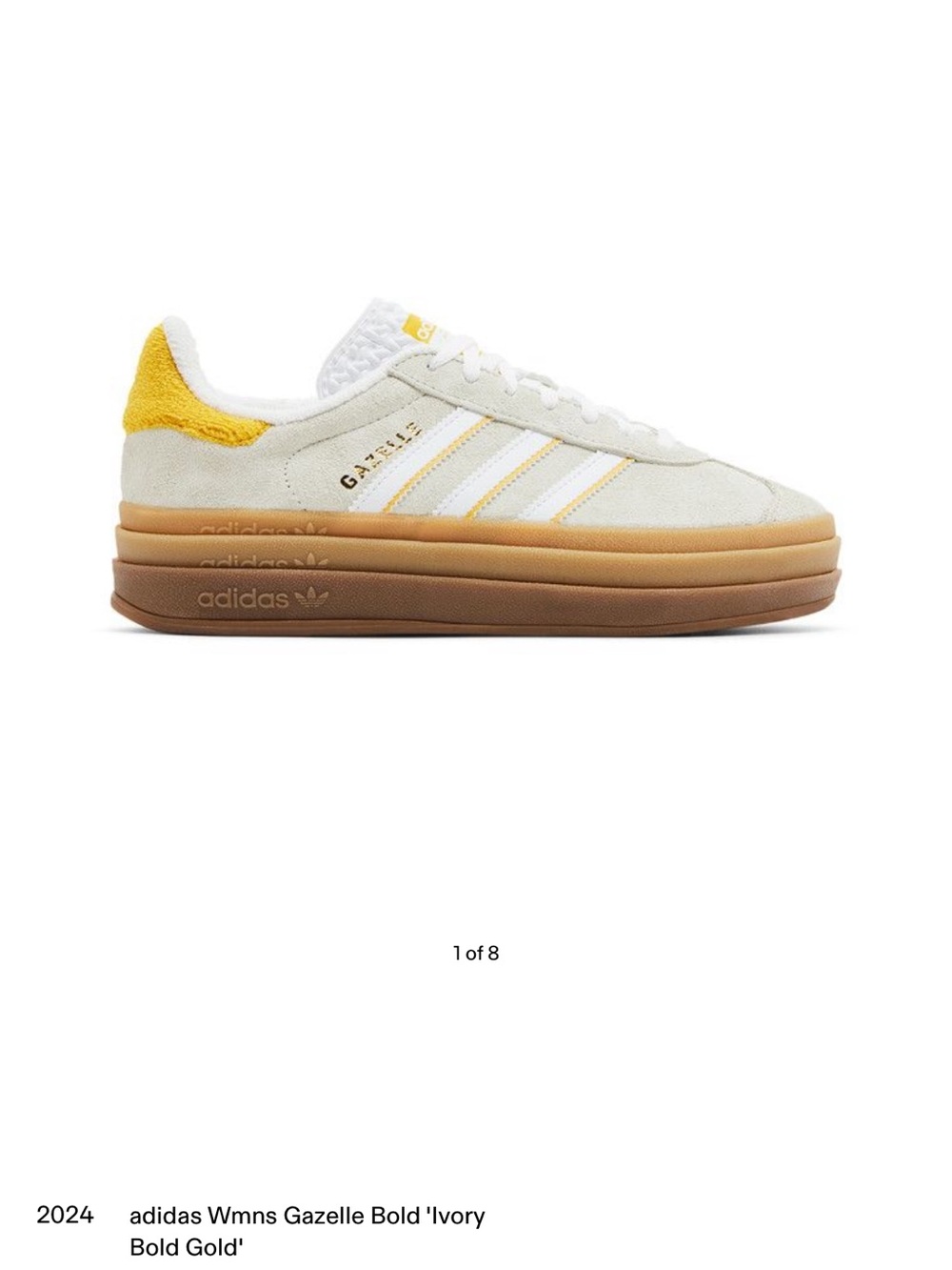 adidas women’s  Gazelle Bold Sneaker in Ivory & Gold Accent